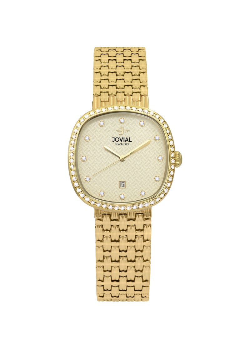 JOVIAL 5094 LGMQ 07 ZE Women's Fashion watch, Gold Dial, Quartz, Date Display, Stainless Steel Band,28mm - Image 1